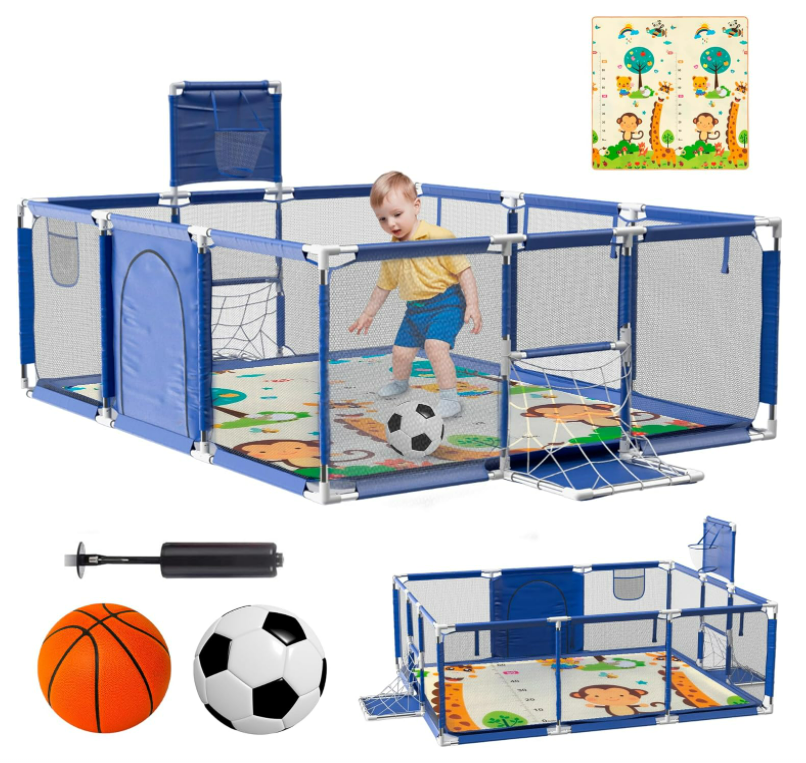 Parque Infantil para Bebes + Pelota de Futbol y Baloncesto + Alfombra de Juego