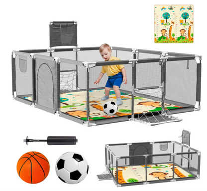 Parque Infantil para Bebes + Pelota de Futbol y Baloncesto + Alfombra de Juego