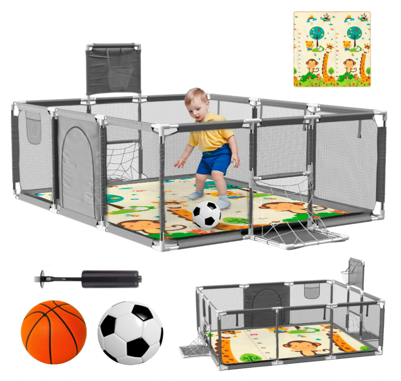 Parque Infantil para Bebes + Pelota de Futbol y Baloncesto + Alfombra de Juego